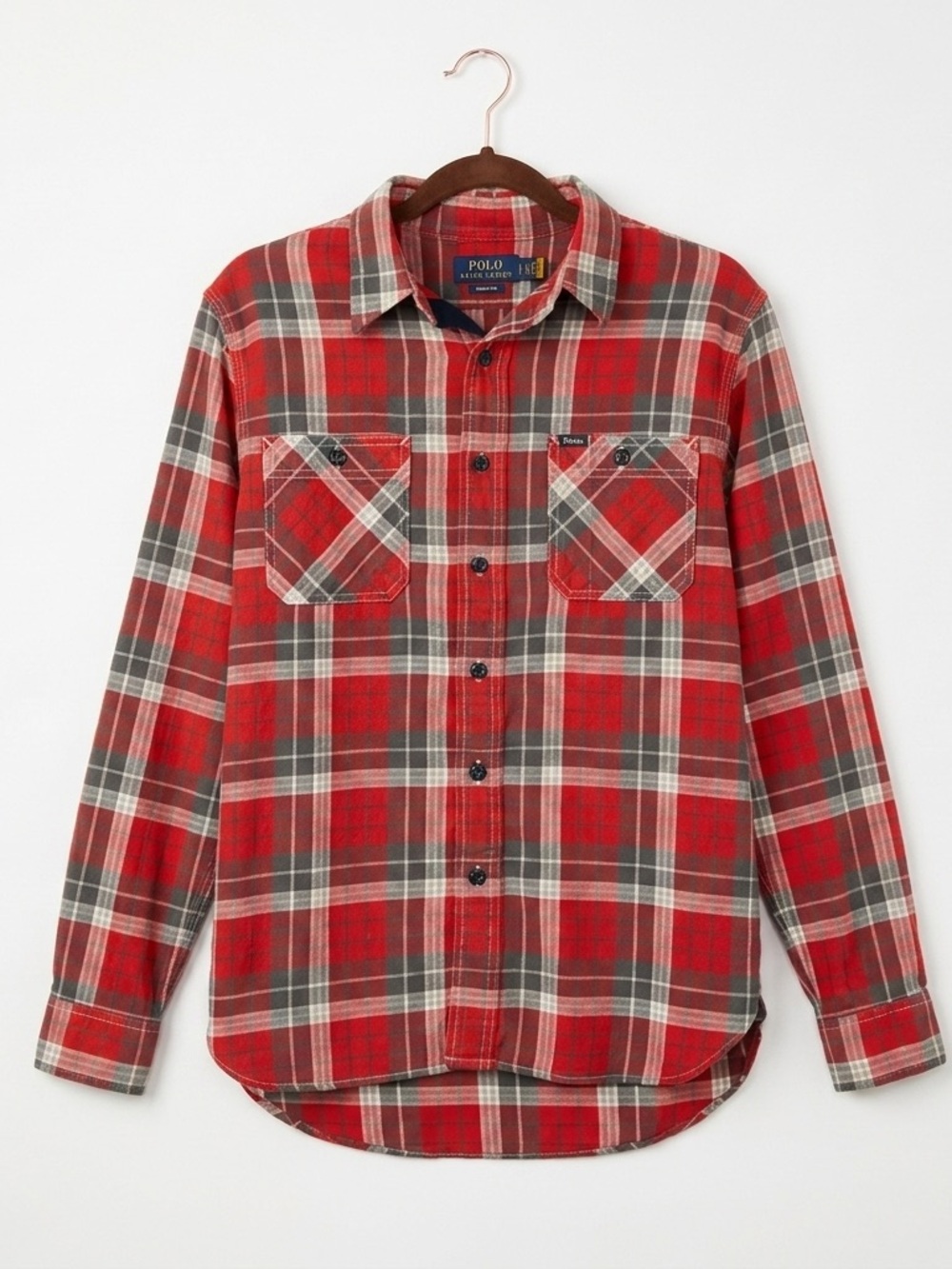 Polo Ralph Lauren Red Grey Plaid Flannel Button Down Shirt Classic Fit Small